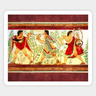 ETRUSCAN DANCERS AND MUSICIANS WITH LYRA AND AULOS Antique Tarquinia Fresco Magnet